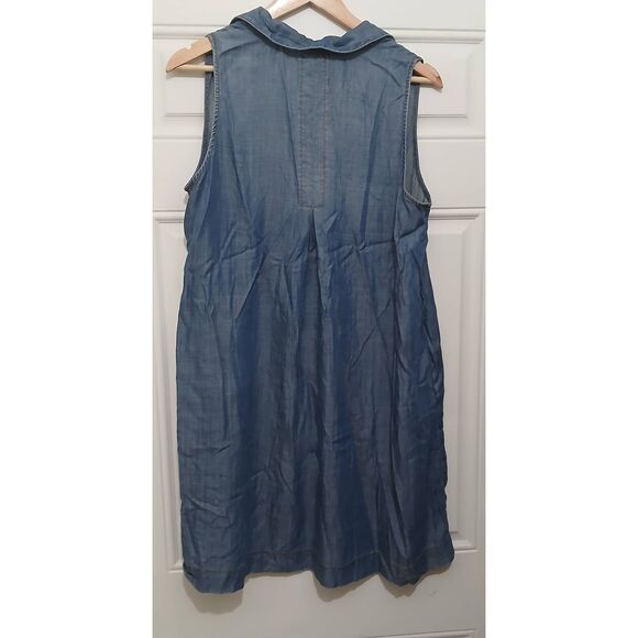 Aqua womens L swing flare shirt dress capsule denim button front pockets blue - Picture 7 of 7